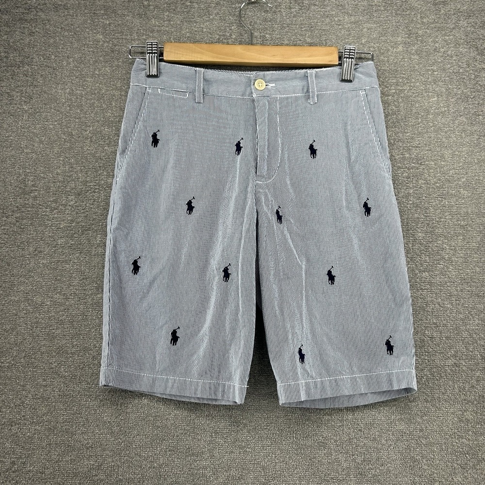 Polo Ralph Lauren Bermuda Shorts Boys Size 12 Blue‎ Striped All Over Pony Print